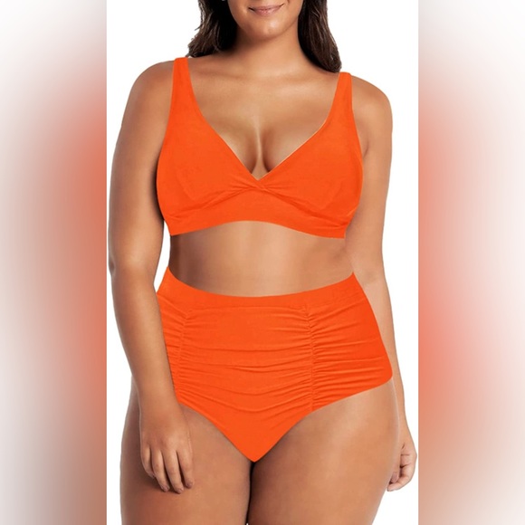 Plus Size High Waisted Swimsuits Ruched Tummy Control Bikini Set Push Up Bra NEW - Picture 6 of 15
